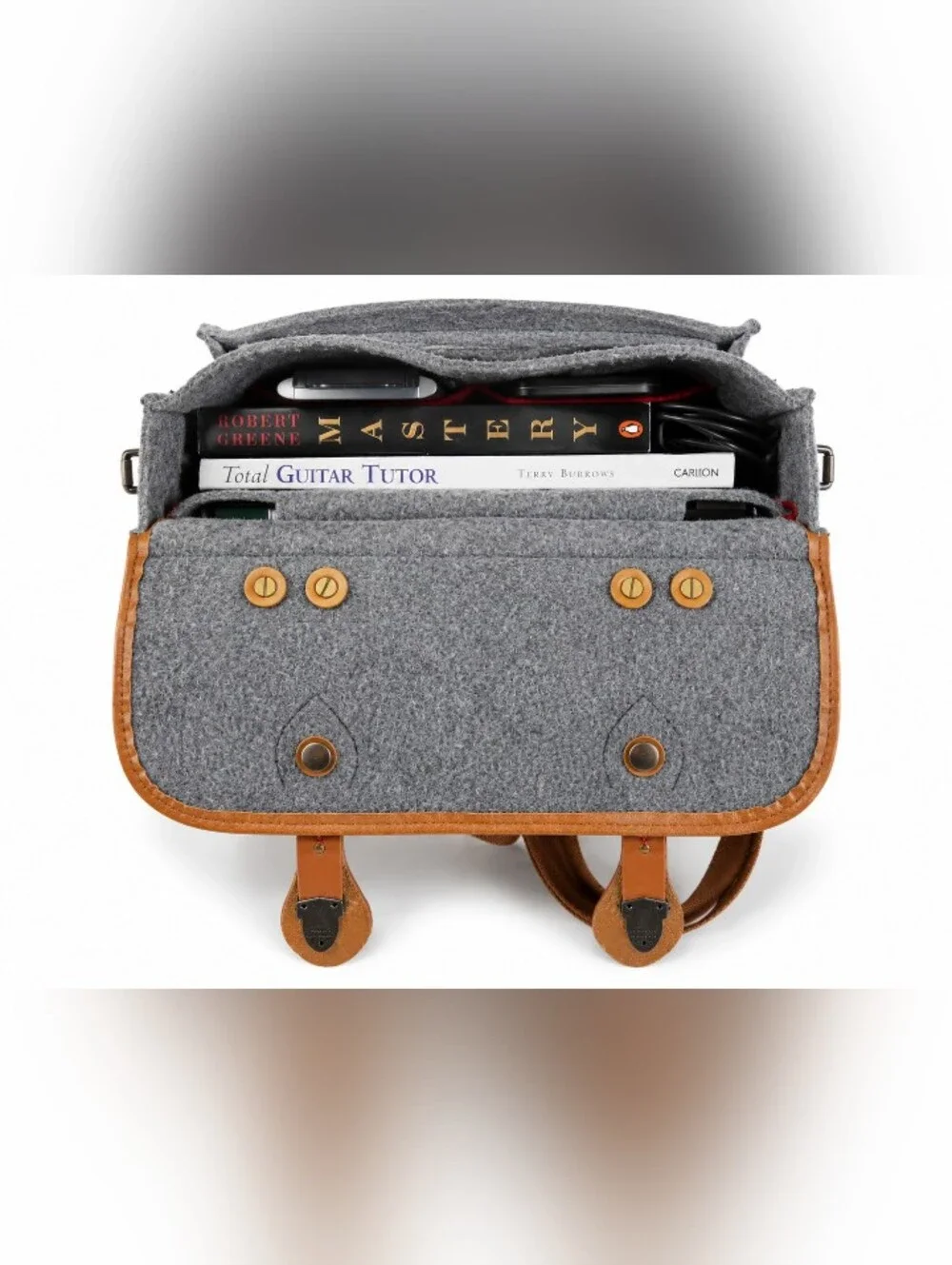 Grey Felt & Tan Leather Messenger Bag